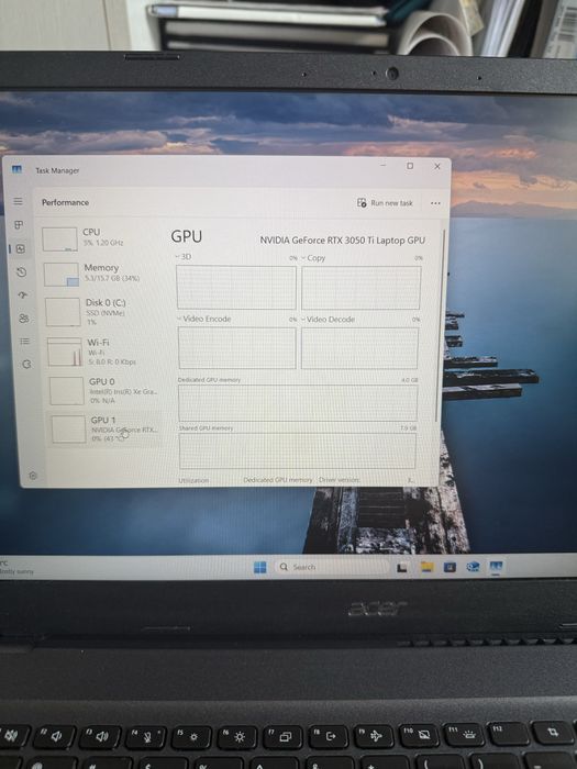 Laptop Acer Aspire 7 A715-51G-53W1 | i5-1240P | RTX 3050 Ti 4GB | 16GB RAM | 144Hz | SSD 512GB