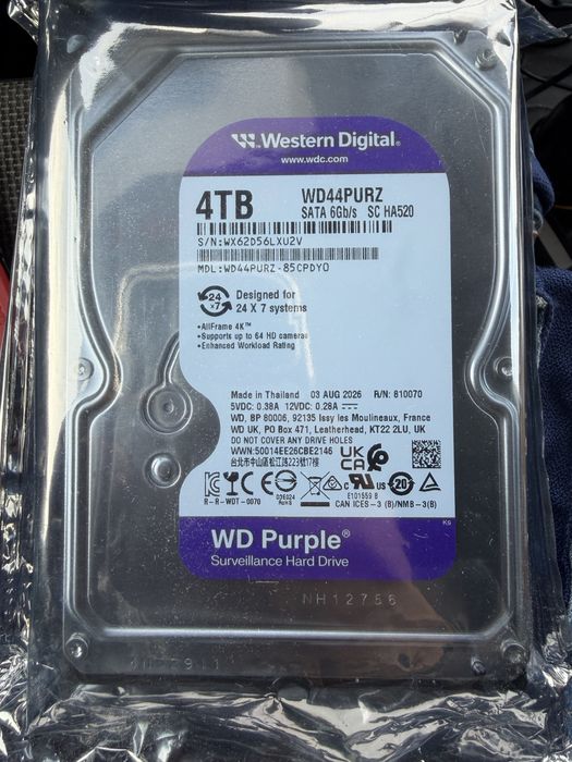 Hard Disk 4 Tera (HDD) SATA, Western Digital Purple 3.5 Surveillance, pentru supraveghere video, WD43PURZ