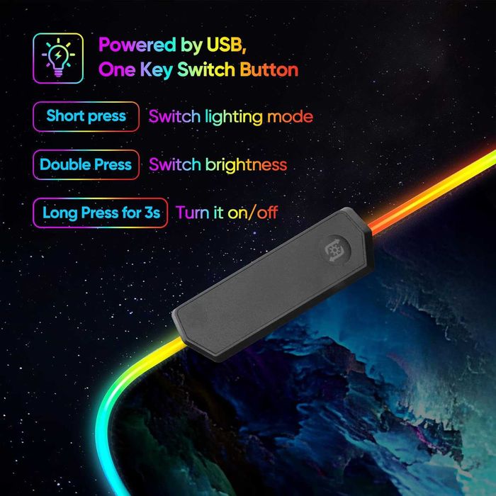 Mousepad cu lumina LED RGB 7 culori RGB 4 moduri de iluminare 80x30 cm