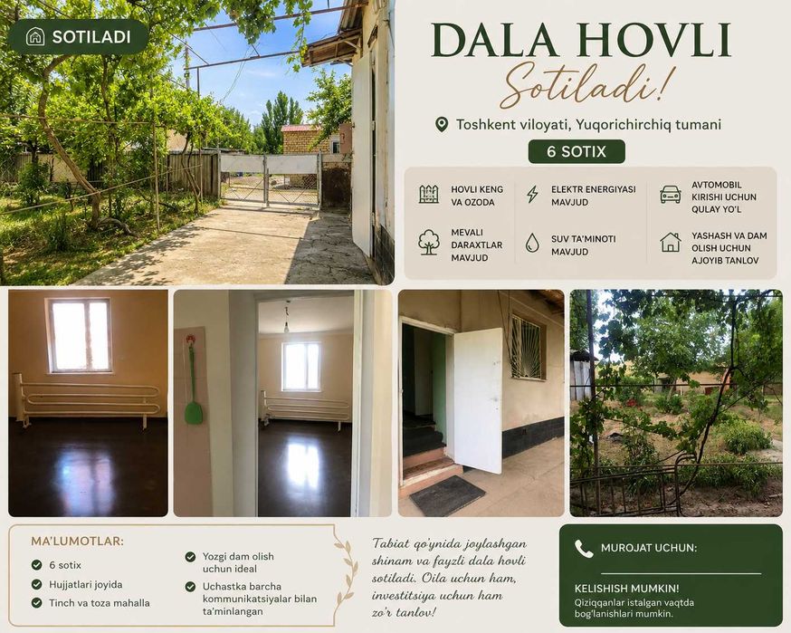 Dacha sotiladi yuqorichirchiq tumanida