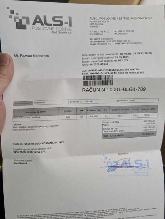 Receiver AV 8k Denon AVR-X2700H DAB