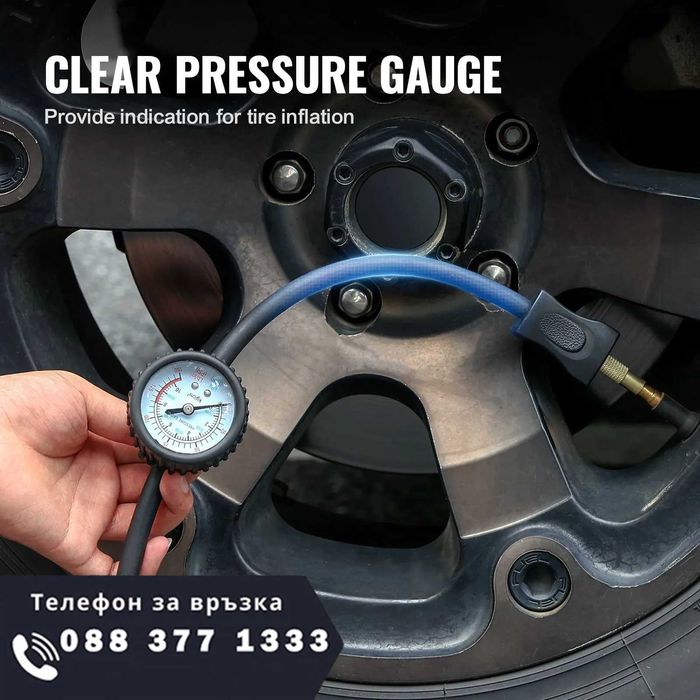 НЕМСКИ Преносим двуцилиндров компресор за гуми + ЛЕД ФЕНЕР