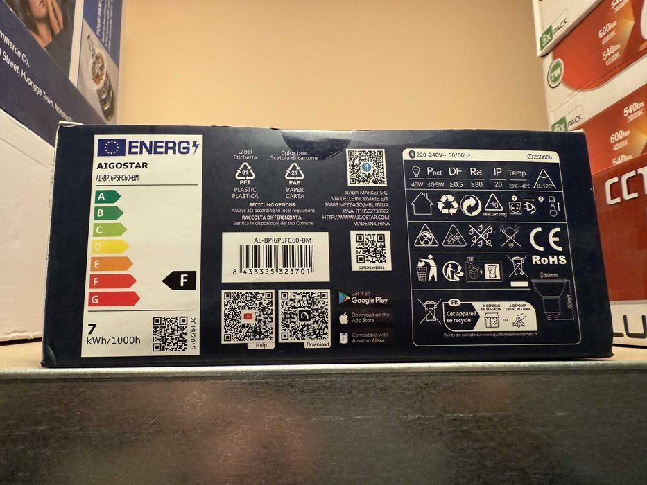 Bec Smart LED Aigostar Bluetooth Mesh 555lm GU10 6.5W pachet 6 bucati