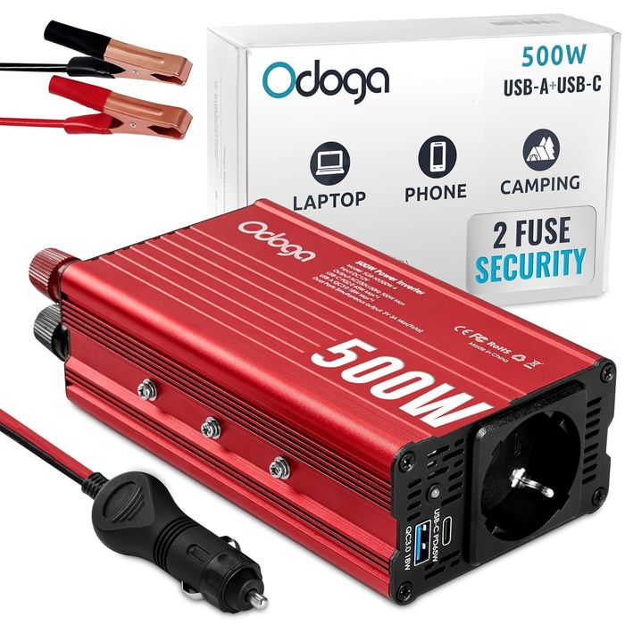 Invertor de curent auto Odoga 300W, 12V CC la 110V CA, adaptor priză,