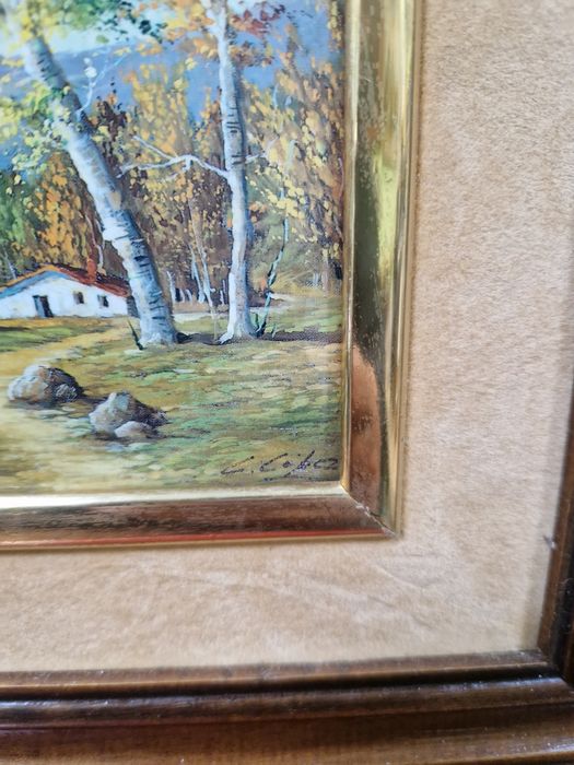 Прекрасна антикварна авторска картина емайл