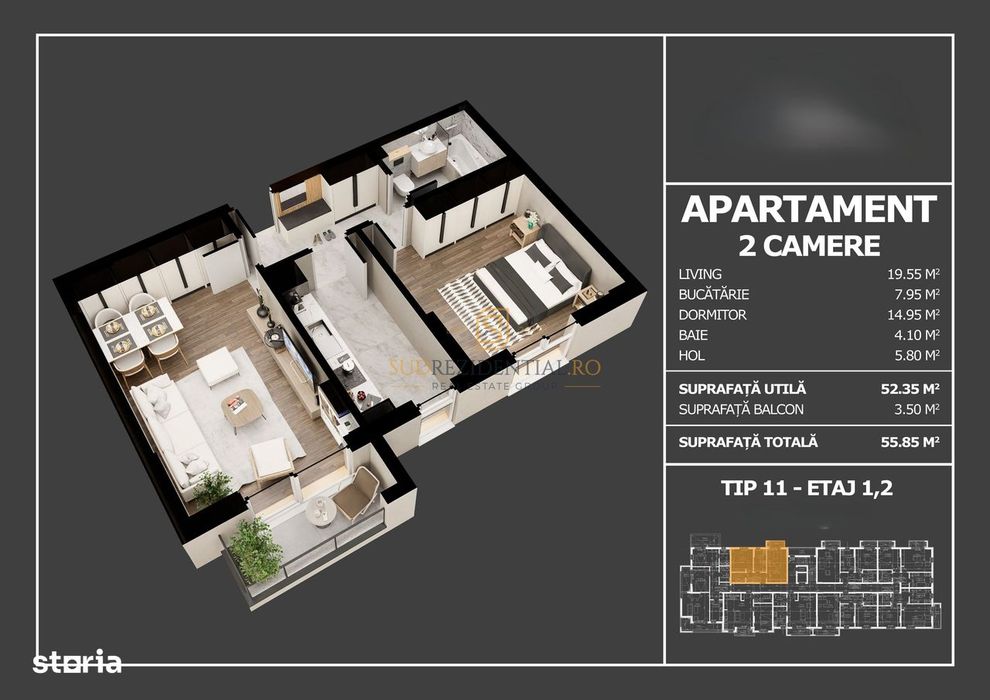 Apartament decomandat cu 2 camere de vanzare | Rado Residence, Popesti