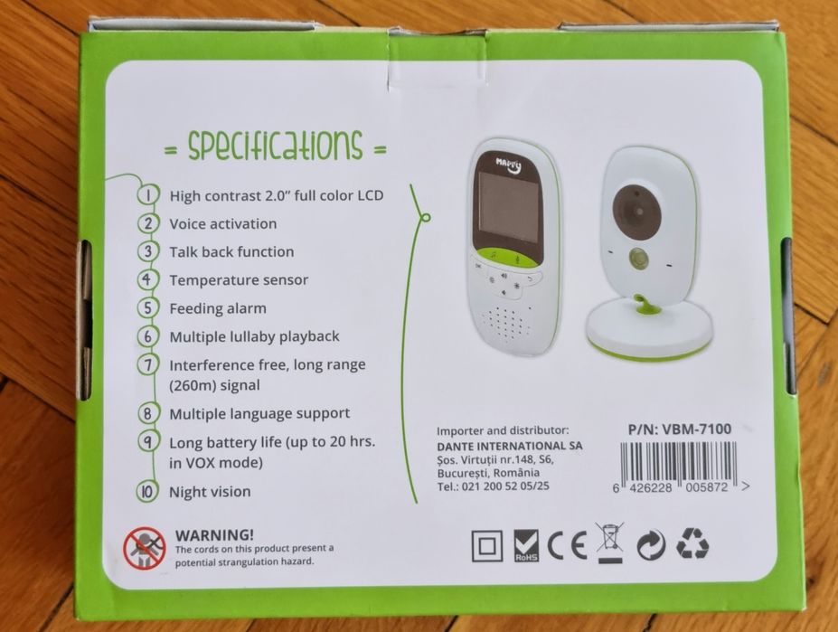 Видео бебефон с нощен режим и двупосочна връзка Mappy Care VBM-7100