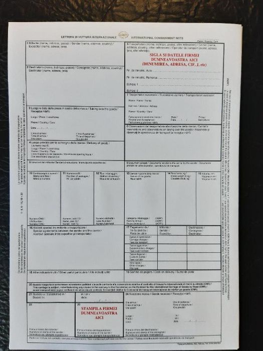 CMR-uri transport international - Scrisoare de transport - Tipizat