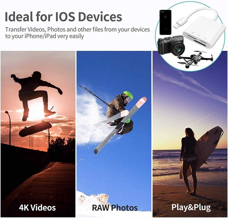 Четец на карти SD/Micro за iPhone/iPad, 3 в 1