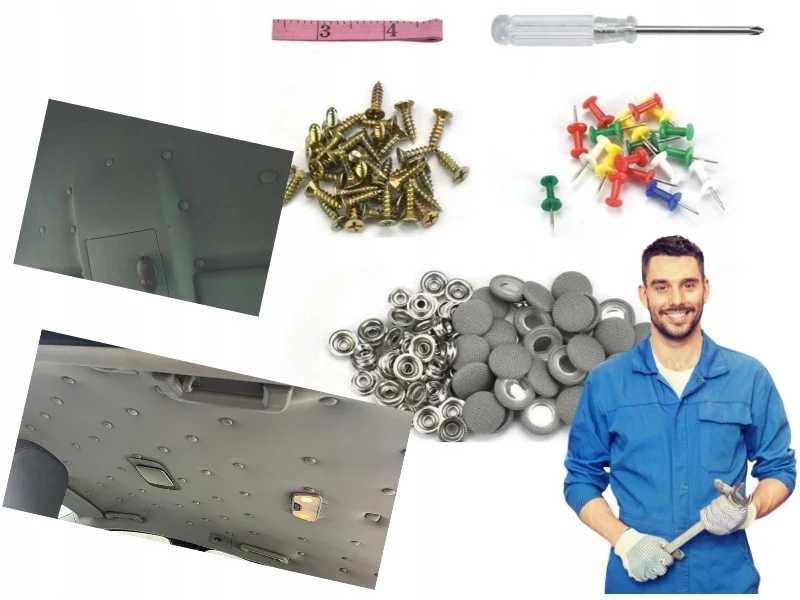 Kit de reparatie plafon auto pentru orice masina, Gri - 60 piese