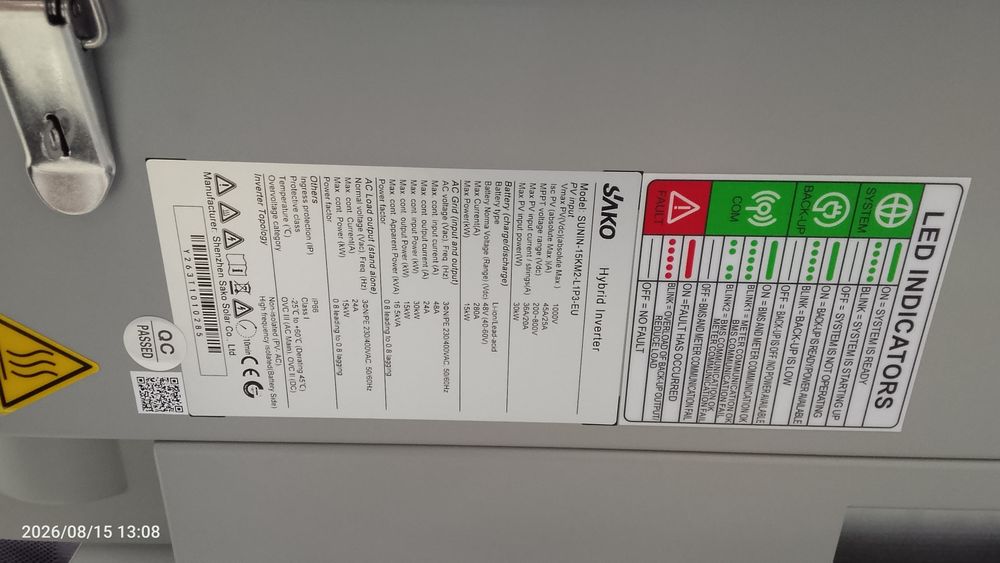 Sako 15kW KM2-L1P3-EU gibrid inverter IP66 bilan himoyalngan