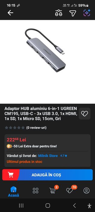 Hub USB multifunctional Ugreen CM 195