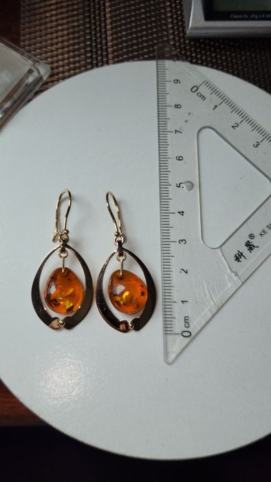 Рига заводские серьги с янтарем 585пробы 4.75грам