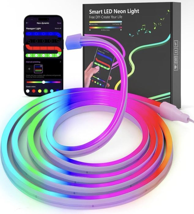 Bandă LED Neon 2 m RGB cu Control prin Aplicație