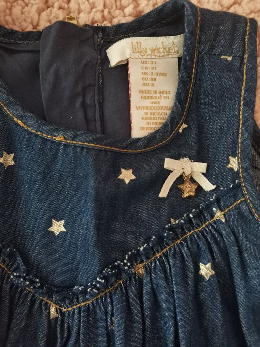 Дънкена рокля А силует със златни звезди 98 см