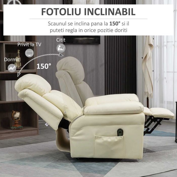 Fotoliu de Relaxare Electric, cu functii de inclinare - Crem , HOMCOM
