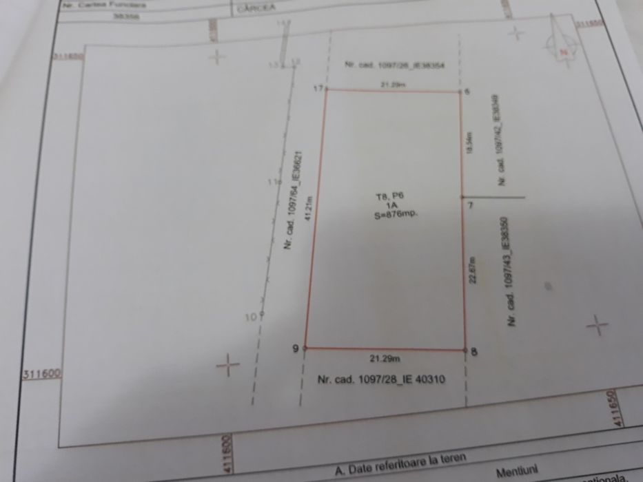 Vand teren spate Metro intravilan 876 mp. 55 euro mp.