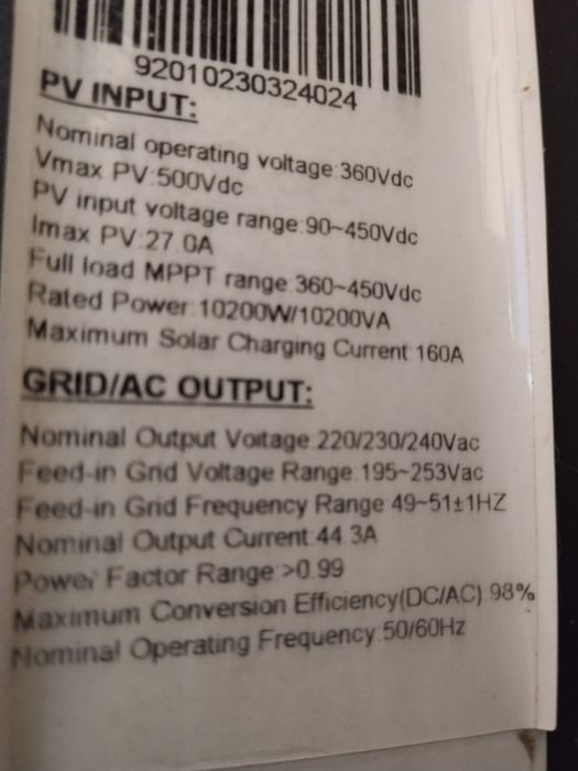 Sistem fotovoltaic Invertor 10.2Kw + baterie Li Ion de 10Kwh