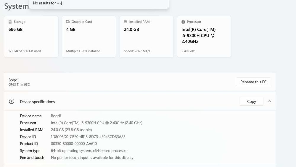 Laptop MSI GF63 Thin 9SC – i5, 24GB RAM, 4GB placă video dedicată