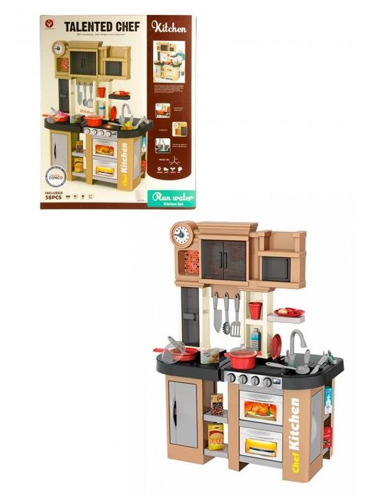 Детская игровая кухня с буфетом, со светом, с водичкой, 58 аксессуаров