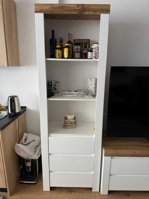 Set Mobila Living Modern - Alb Mat & Stejar