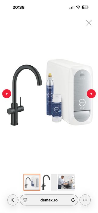 Baterie de bucatarie Grohe Blue Home 31455KS1, 3/8 inch, monocomanda, tip C, pipa inalta, filtrare, racire, apa carbogazoasa, pivotanta, Smart, Negru