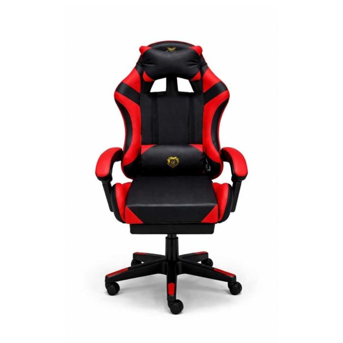 Геймърски стол с масажна функция и поставка за крака, Черен/Червен/син