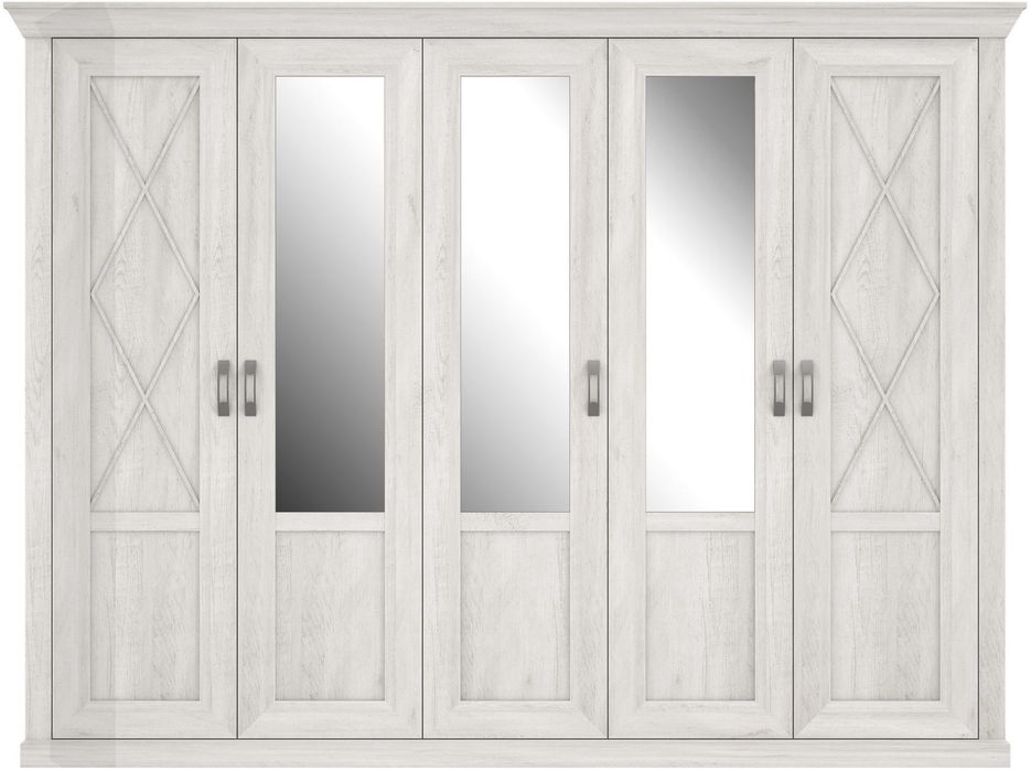 Dulap cu oglinzi – stil rustic, alb pin, 268 cm