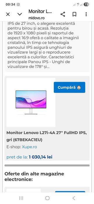 Monitor Led Lenovo  L27i 4A,nou