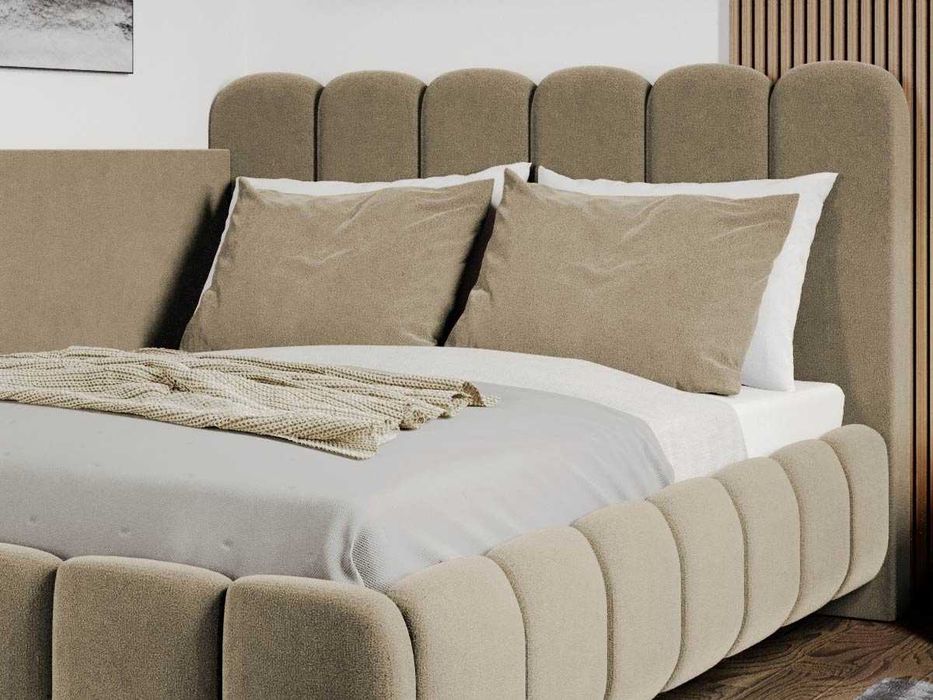 Pat Tapitat de colt Bari Bej Velluto 3 cu somiera fixa