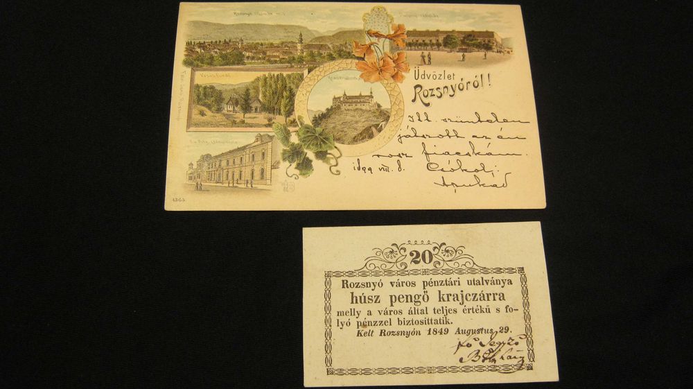 Ilustrata,Carte Postala,Litografie,Bancnota 20 Pengo,ROZSNYO 1899