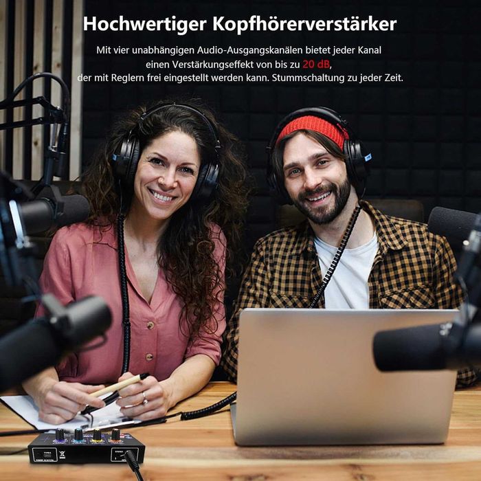 ALLWIN 4-канален мини усилвател за слушалки, метален моно/стерео