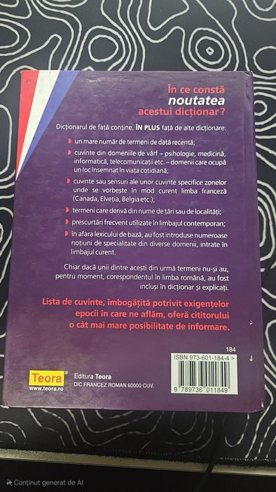 Dicționar Francez-Român Teora – Stare excelentă!