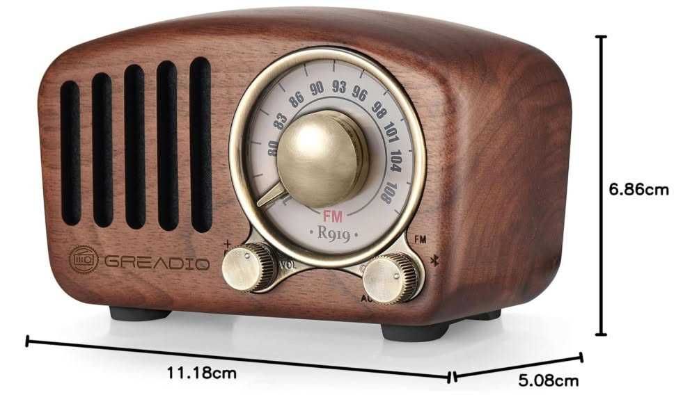 Винтидж радио Greadio от естествено орехово дърво, мини FM радио в ретро стил