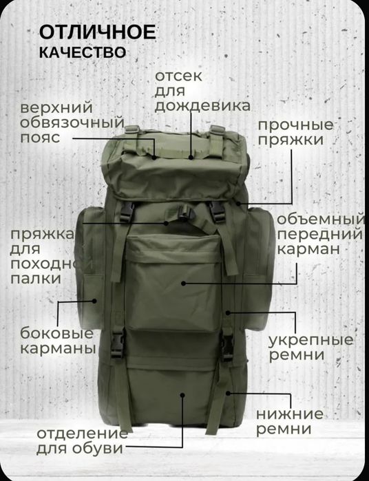 Тактический каркасный рюкзак с рамой внутри и дождевиком