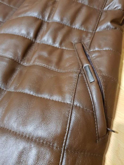 Haina matlasata piele naturala sezonul rece, gluga detasabila vulpe