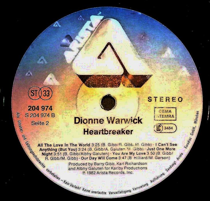 Граммофона плоча Dionne Warwick "Heartbreaker" 1982. Германия