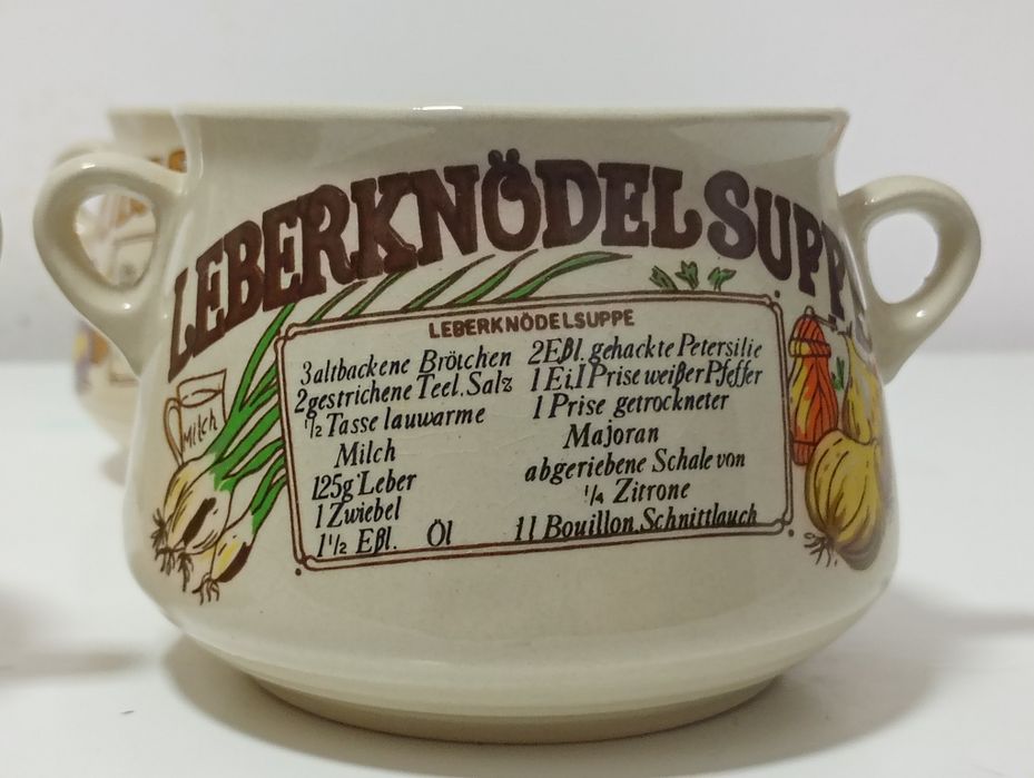 Set colecție vintage 6 boluri de supa cu rețete culinare diverse in stil retro anii 70's diverse