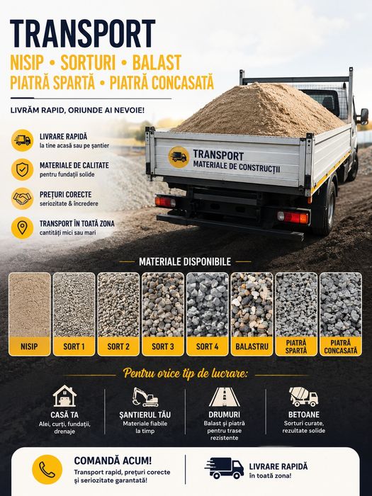 Transport piatra,Sort,nisip,moloz, Debarasări, mobila,marfă