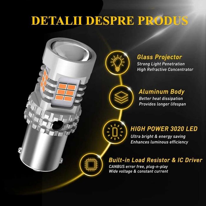 Set 2x Becuri LED Semnalizare AUXITO® BAU15S PY21W Canbus