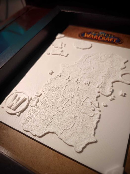 World Of Warcraft - Kalimdor Hartă în Ramă -3D Printed (22x17)