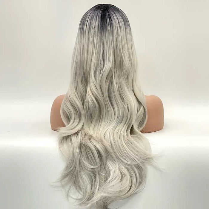 Парти хелоуин сребристо руса перука с тъмни корени на път