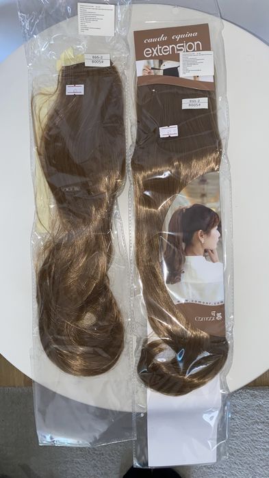 Extensii tip coadă păr sintetic șaten (2 bucăți)