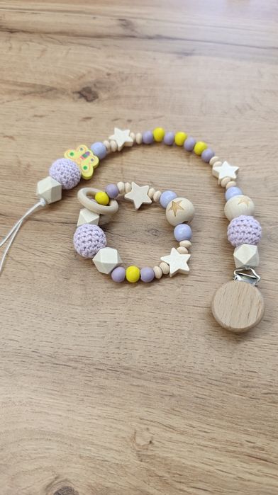 Персонализиран бебешки дървен клипс за залъгалка