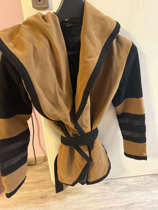 Елегантно дамско палто, размер Xs-S , кафяво с черно и тренчкот S