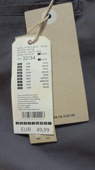Pantaloni bărbați Tom Tailor Denim – Slim Chino (Noi, cu etichetă + Curea cadou)
