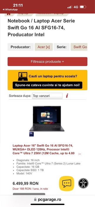 acer swift Go 16 AI SIGILAT