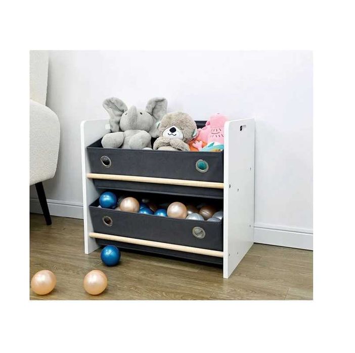 Декоративна етажерка Mercado Trade, 2 рафта, Дърво и плат, Бял-Сив