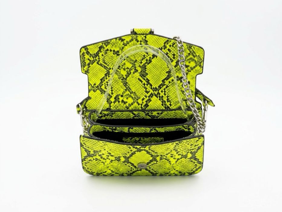 Geantă de umăr verde neon cu imprimeu șarpe