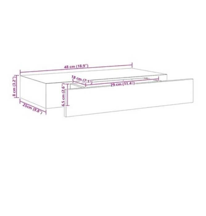 Raft de perete suspendat cu sertar, negru,

48 x 25 x 8 cm